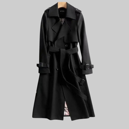 Double-Breasted Belted Long Trench Coat