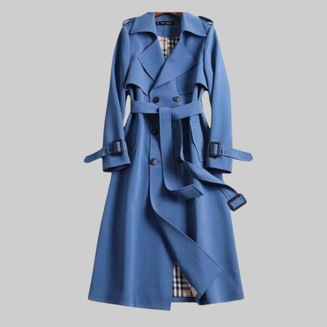 Double-Breasted Belted Long Trench Coat
