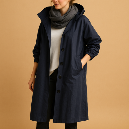 Hooded Longline Button-Front Casual Coat