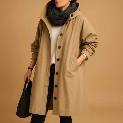 Hooded Longline Button-Front Casual Coat