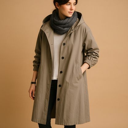 Hooded Longline Button-Front Casual Coat