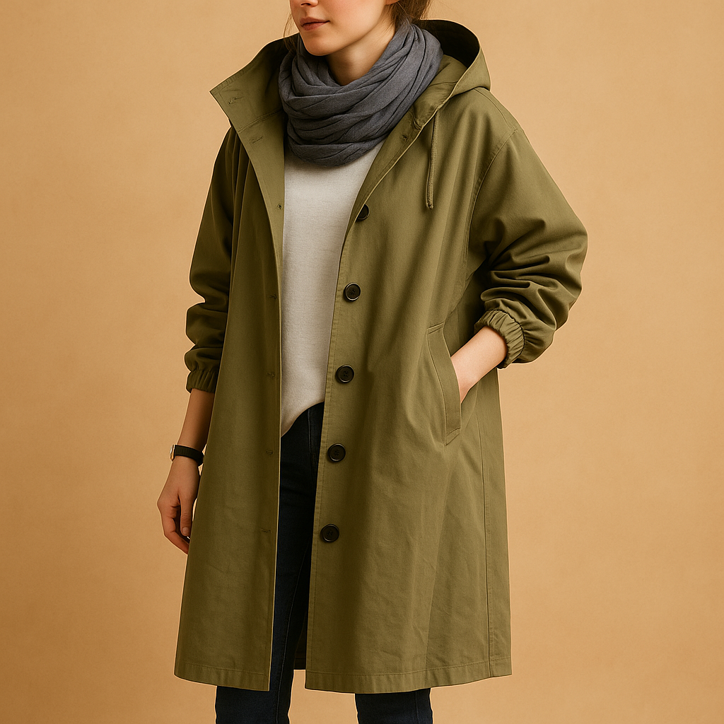 Hooded Longline Button-Front Casual Coat
