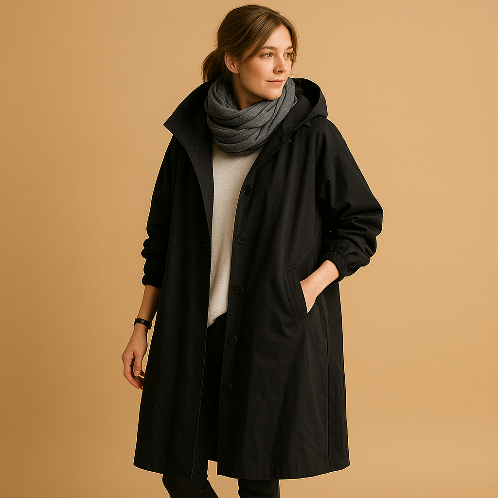 Hooded Longline Button-Front Casual Coat