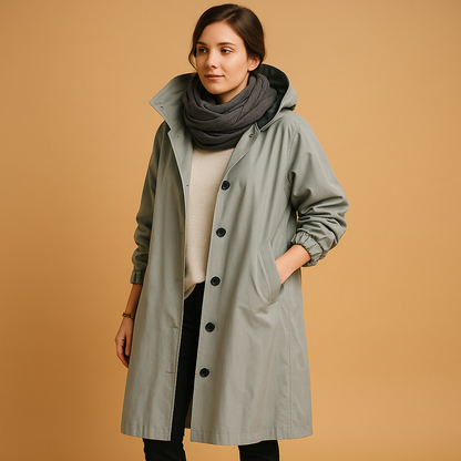 Hooded Longline Button-Front Casual Coat