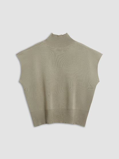 Women's High-Neck Short Sleeve Minimalist Top