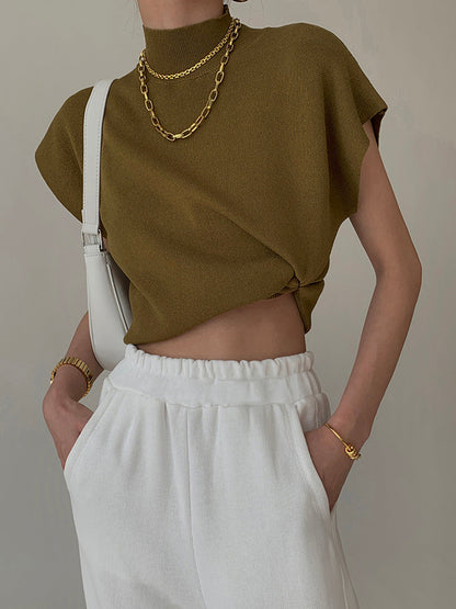 Women's High-Neck Short Sleeve Minimalist Top