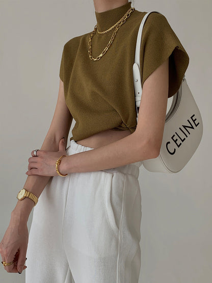 Women's High-Neck Short Sleeve Minimalist Top