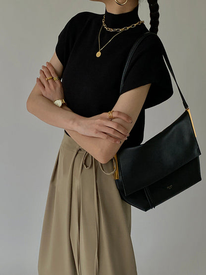 Women's High-Neck Short Sleeve Minimalist Top