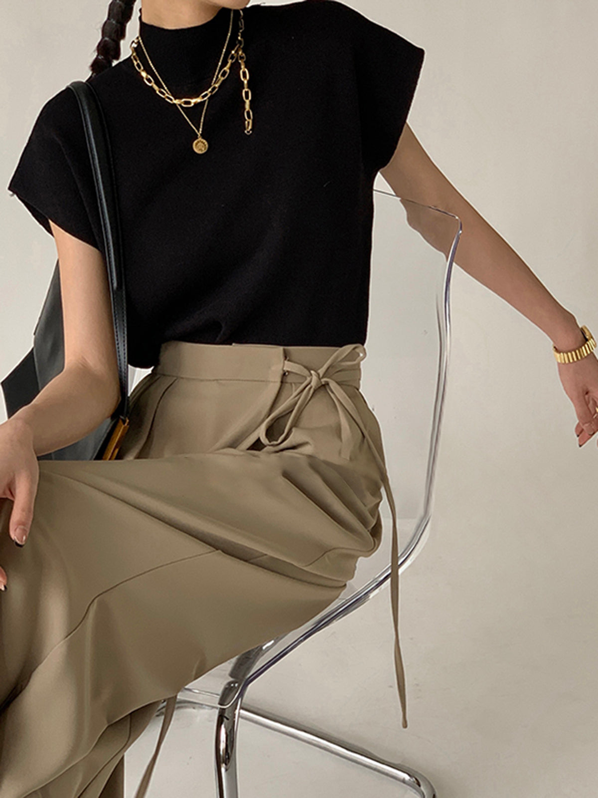 Women's High-Neck Short Sleeve Minimalist Top