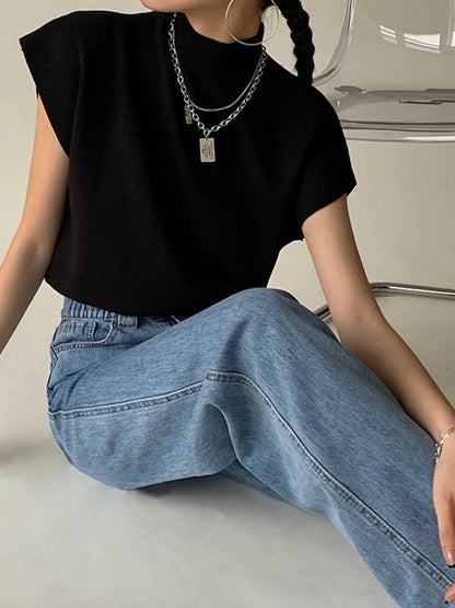 Women's High-Neck Short Sleeve Minimalist Top