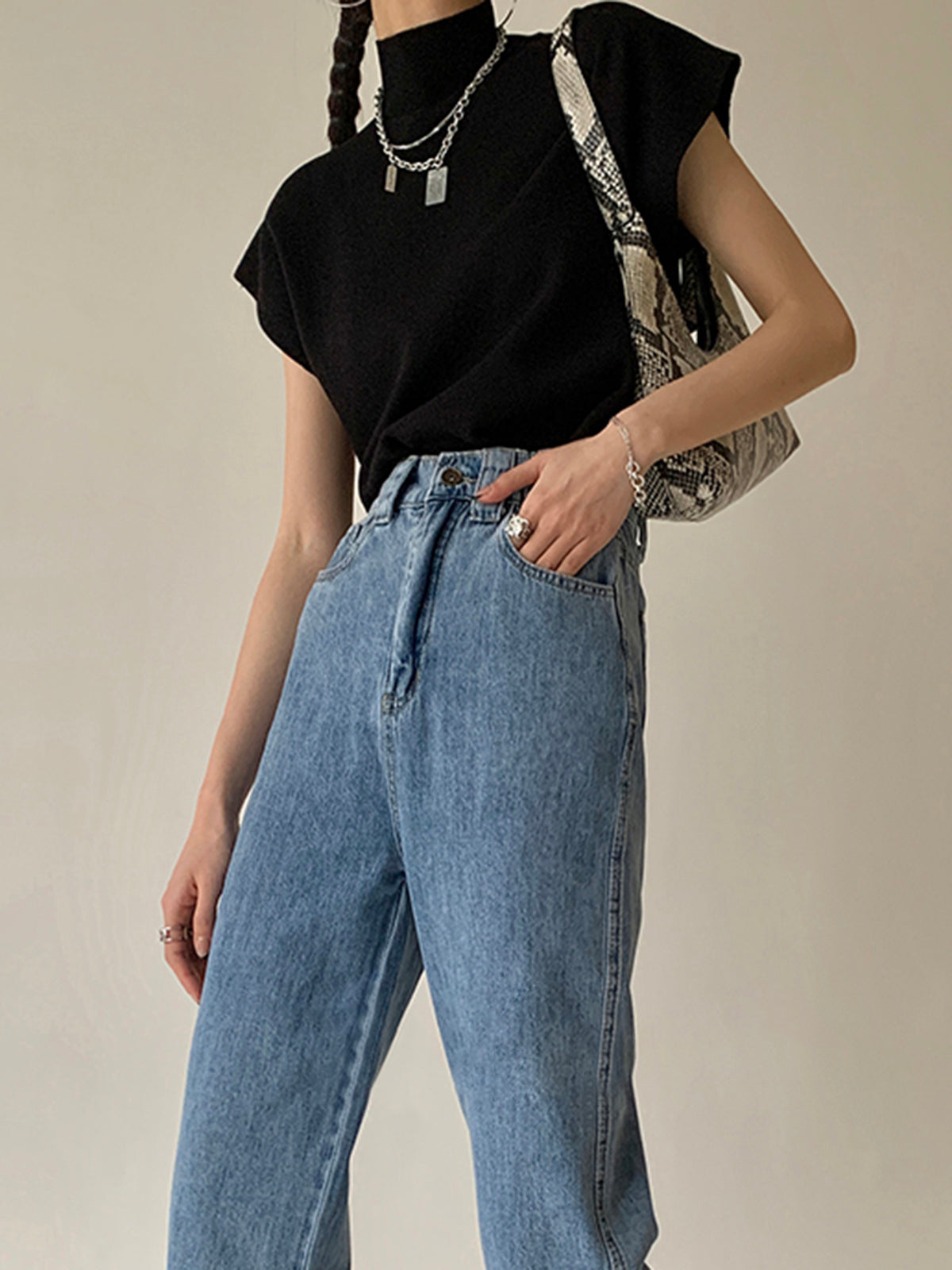 Women's High-Neck Short Sleeve Minimalist Top