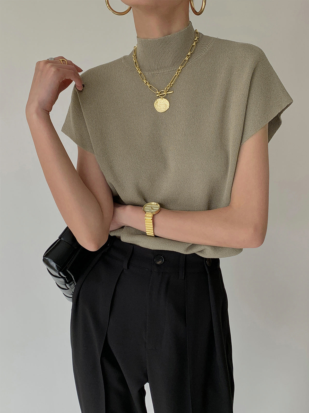 Women's High-Neck Short Sleeve Minimalist Top