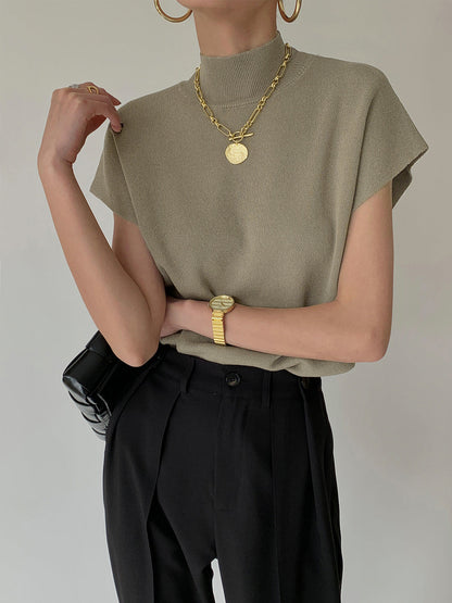 Women's High-Neck Short Sleeve Minimalist Top