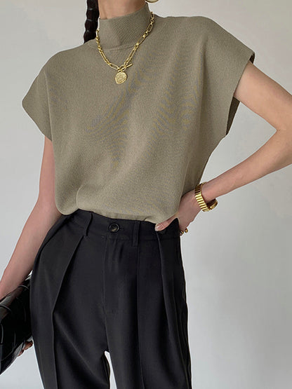 Women's High-Neck Short Sleeve Minimalist Top