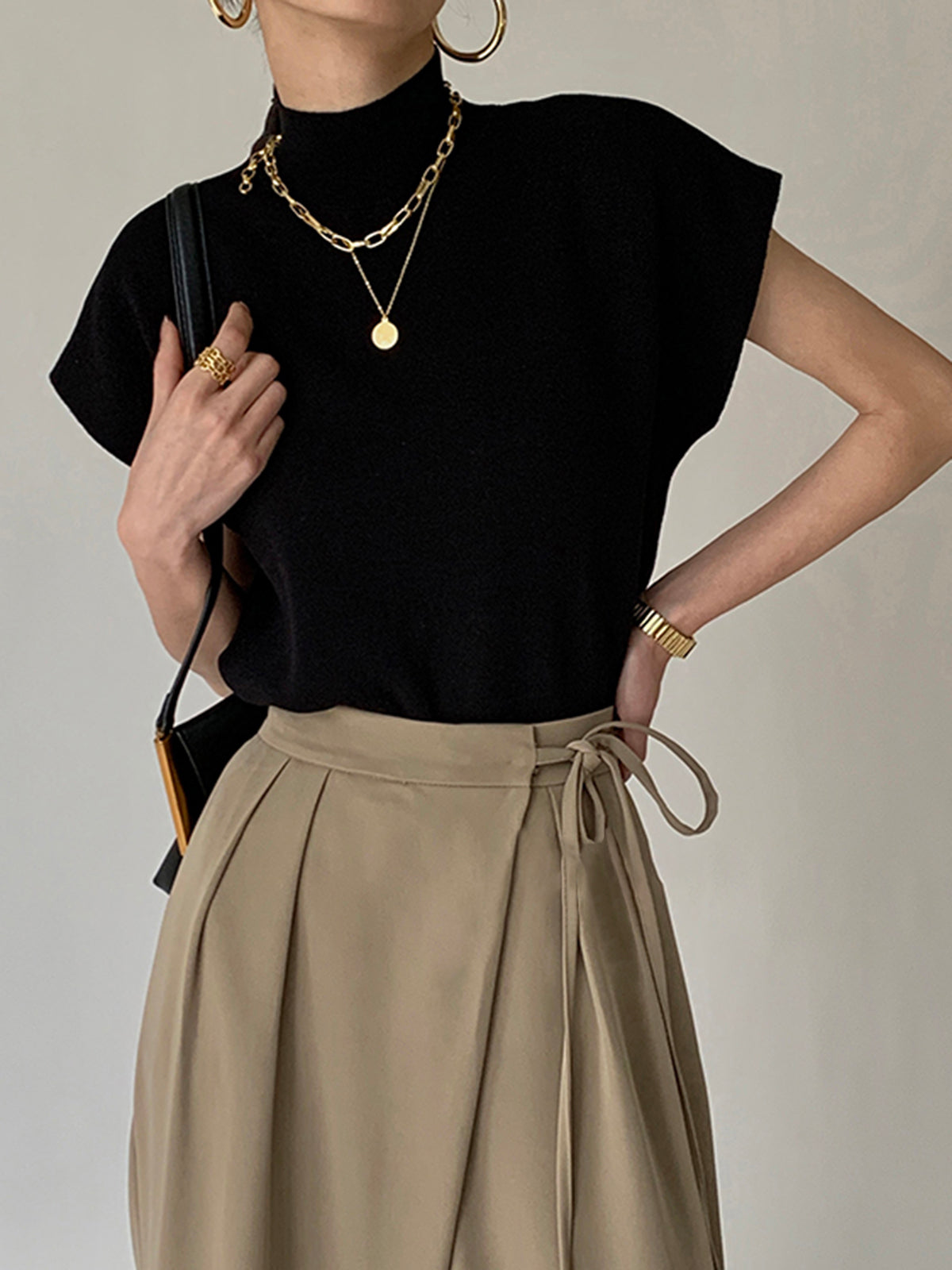 Women's High-Neck Short Sleeve Minimalist Top