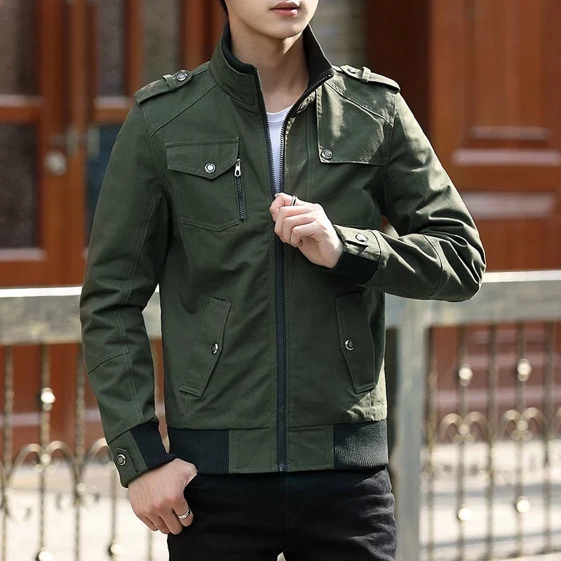 Rib-Trim Zip Bomber Jacket