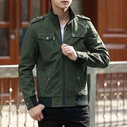 Rib-Trim Zip Bomber Jacket