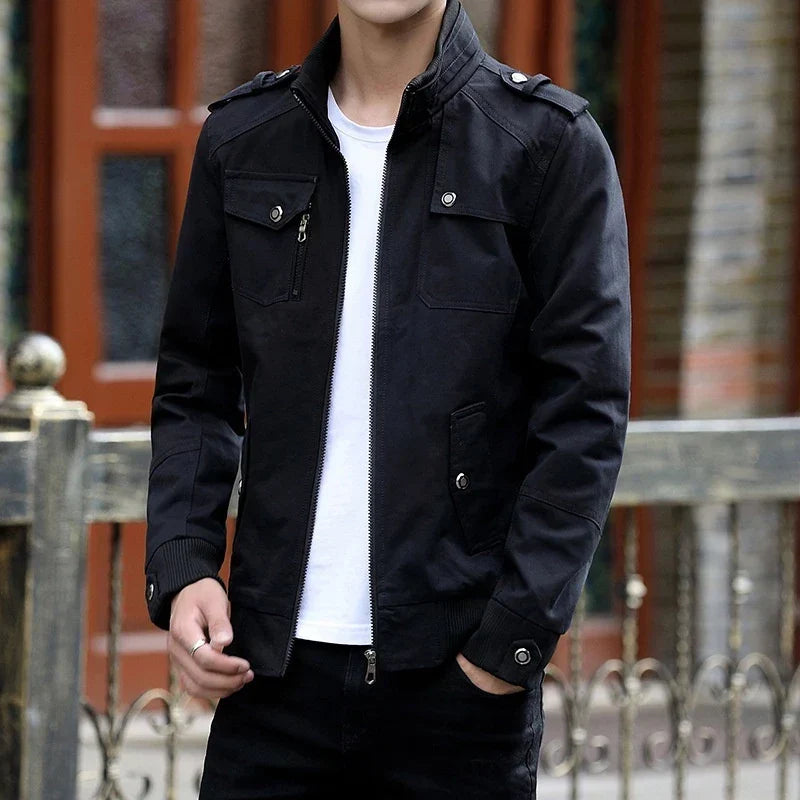 Rib-Trim Zip Bomber Jacket