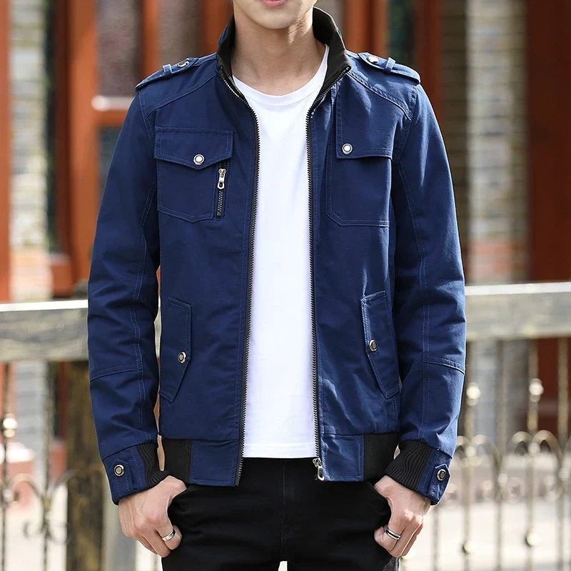 Rib-Trim Zip Bomber Jacket