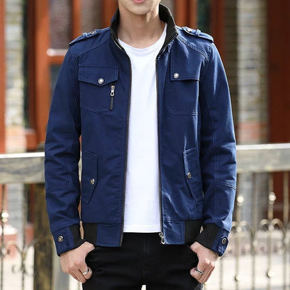 Rib-Trim Zip Bomber Jacket