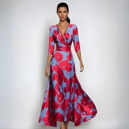Floral Wrap-Front Event Maxi Dress