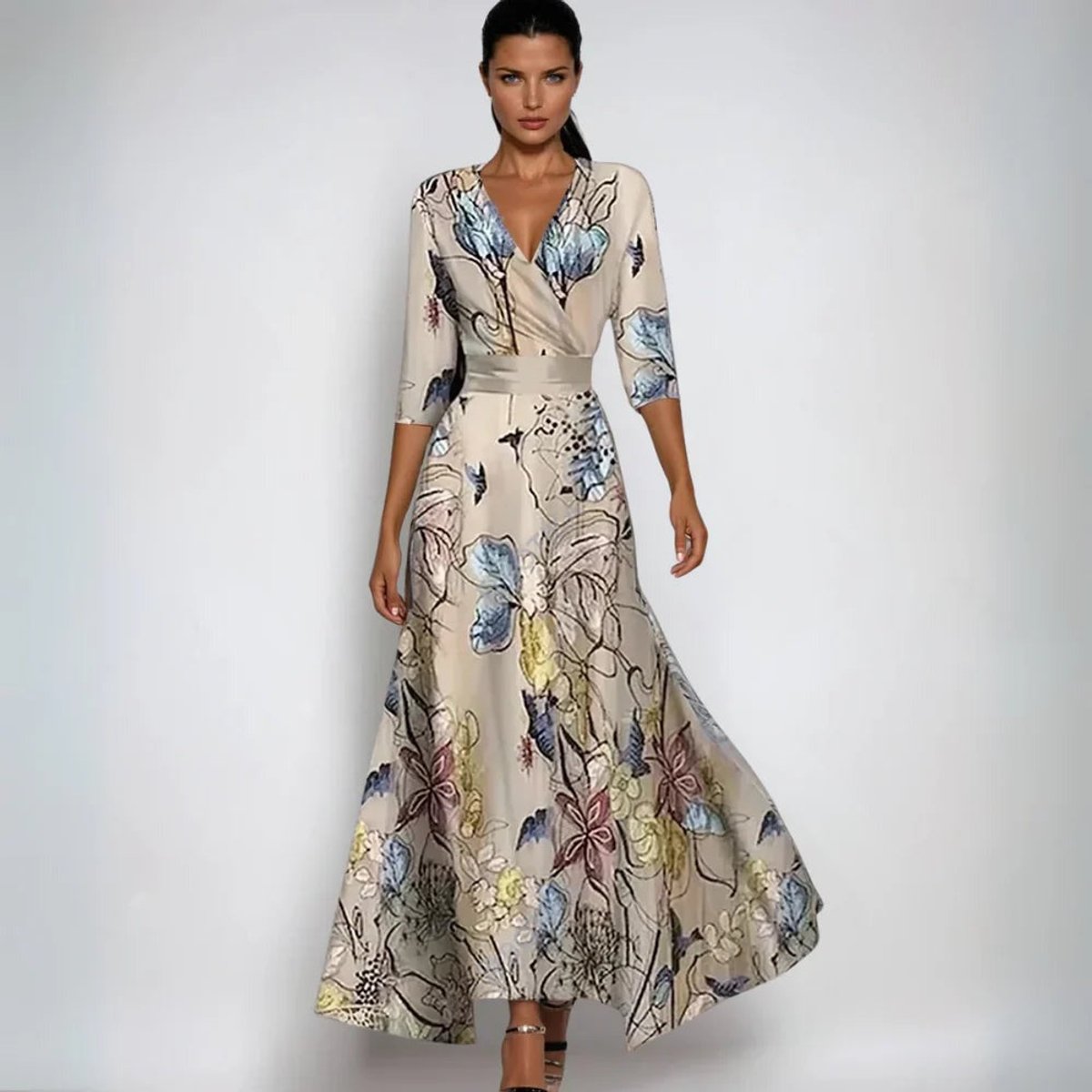 Floral Wrap-Front Event Maxi Dress