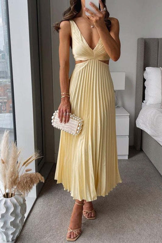 Pleated Empire V-Neck Formal Maxi Gown