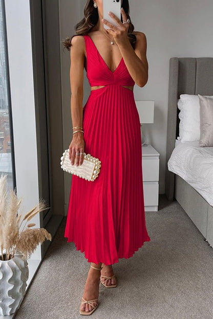 Pleated Empire V-Neck Formal Maxi Gown