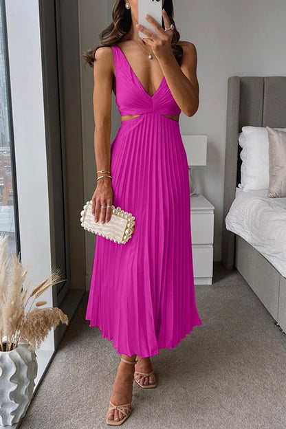 Pleated Empire V-Neck Formal Maxi Gown