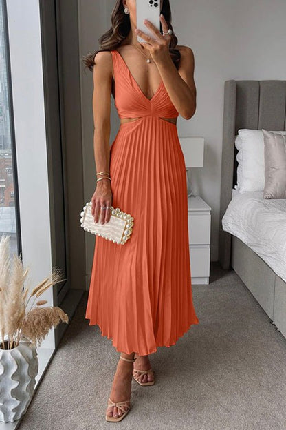Pleated Empire V-Neck Formal Maxi Gown