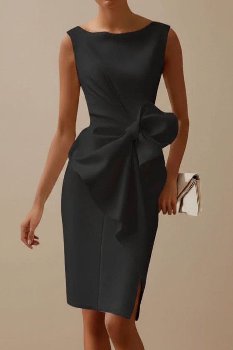 Sleeveless Bow-Waist Midi Pencil Dress