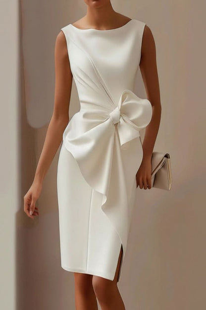 Sleeveless Bow-Waist Midi Pencil Dress