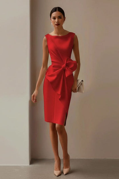 Sleeveless Bow-Waist Midi Pencil Dress
