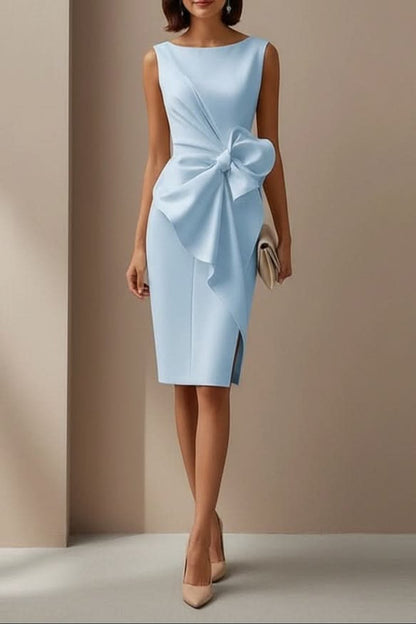 Sleeveless Bow-Waist Midi Pencil Dress