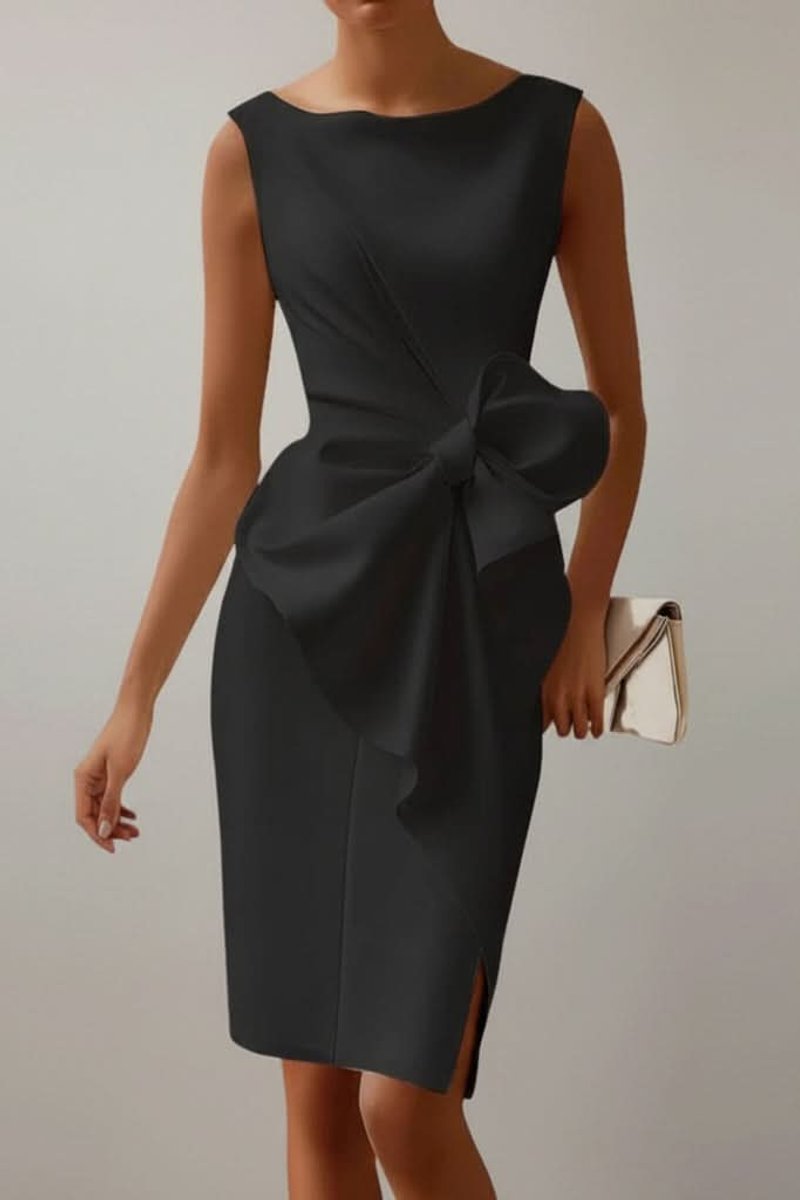 Sleeveless Bow-Waist Midi Pencil Dress