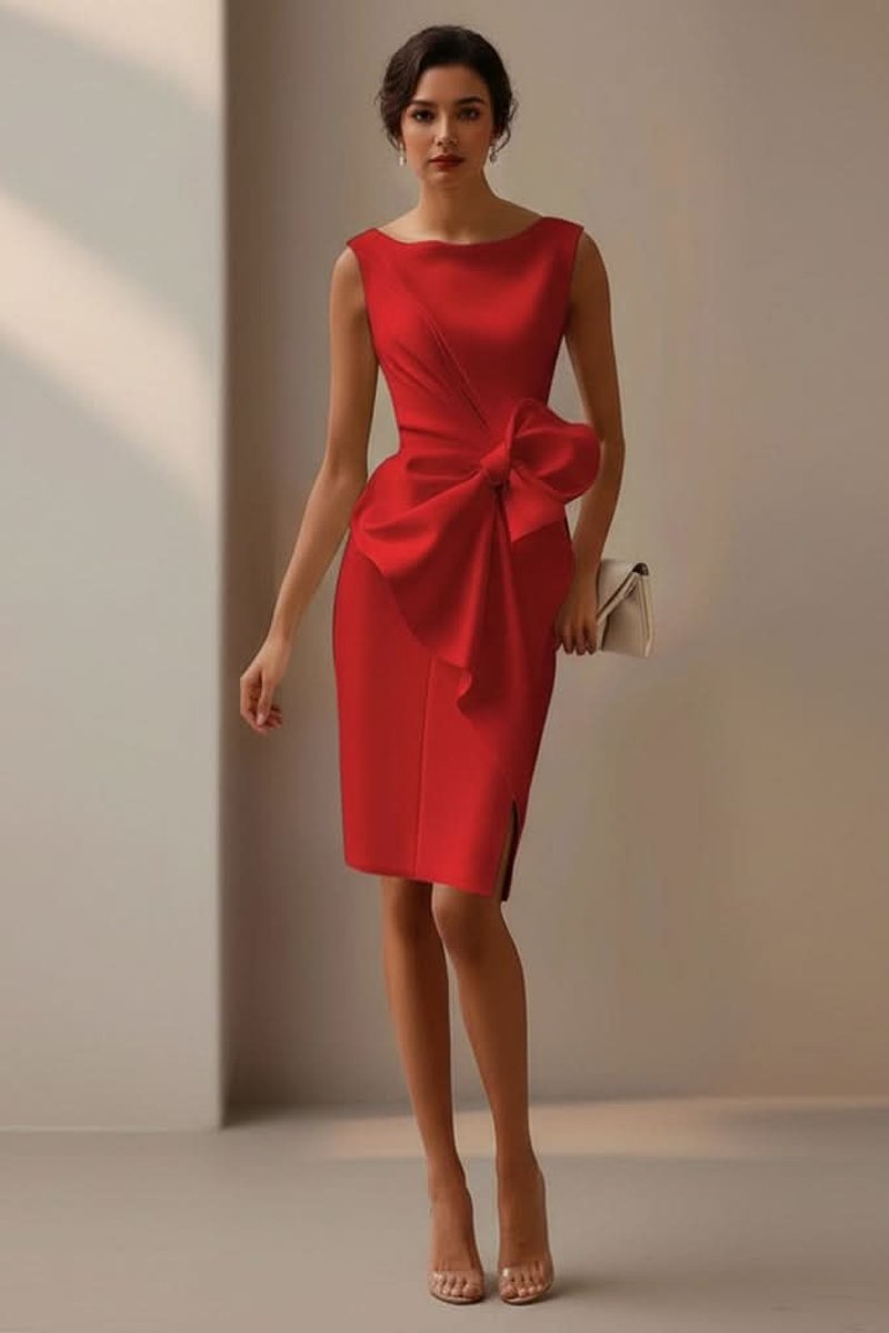 Sleeveless Bow-Waist Midi Pencil Dress