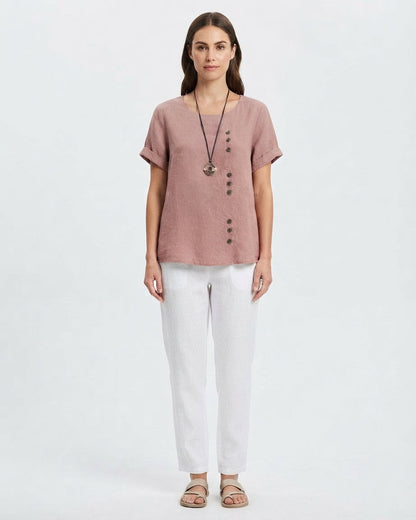 Women's Button-Accented Relaxed Linen Shirt