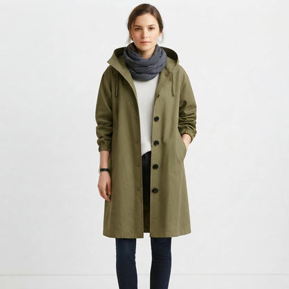 Hooded Longline Button-Front Casual Coat