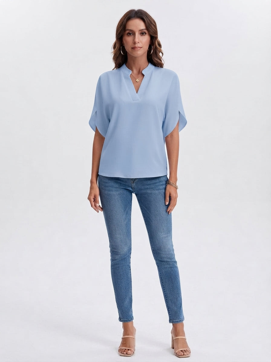 Split-Sleeve V-Neck Blouse