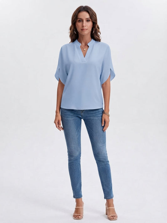 Split-Sleeve V-Neck Blouse