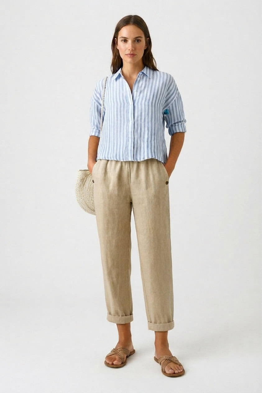 Women's Cuffed Hem Casual Trousers with Pockets