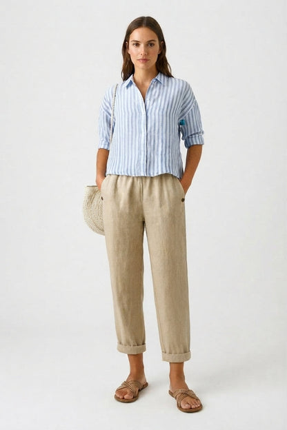 Women's Cuffed Hem Casual Trousers with Pockets