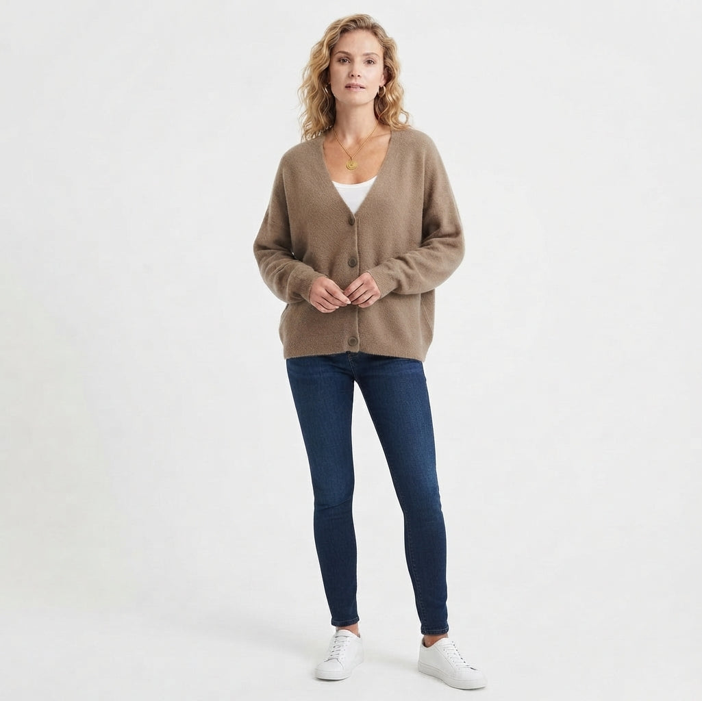Fine-Knit V-Neck Button-Front Cardigan