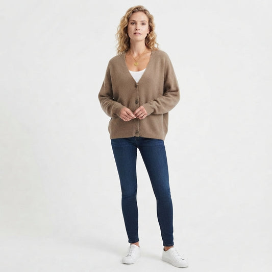Fine-Knit V-Neck Button-Front Cardigan