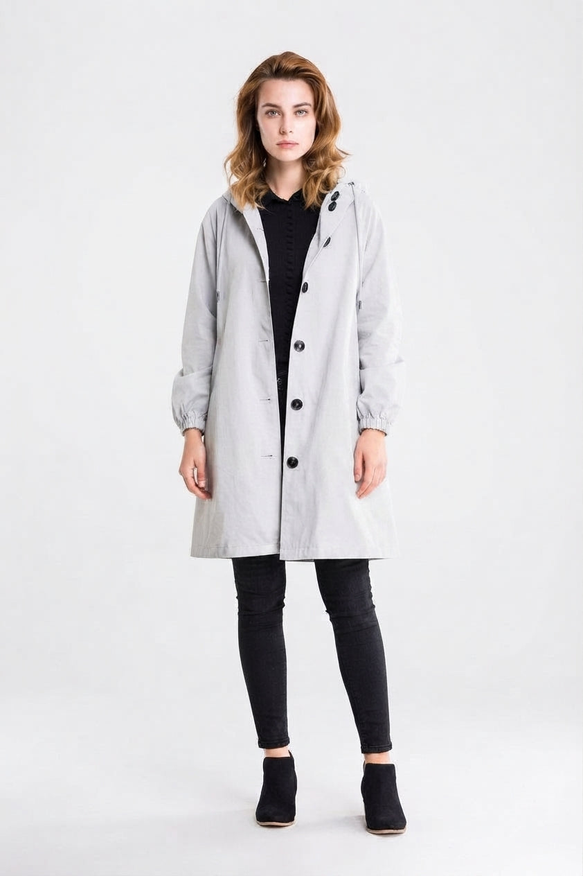 Women's Hooded Longline Button-Front Winter Coat