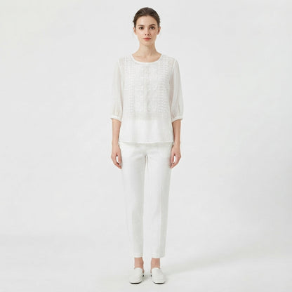 Embroidered Detail Round-Neck Blouse