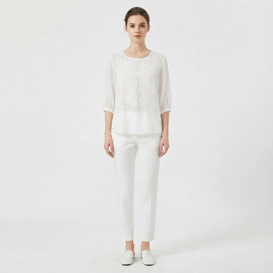 Embroidered Detail Round-Neck Blouse