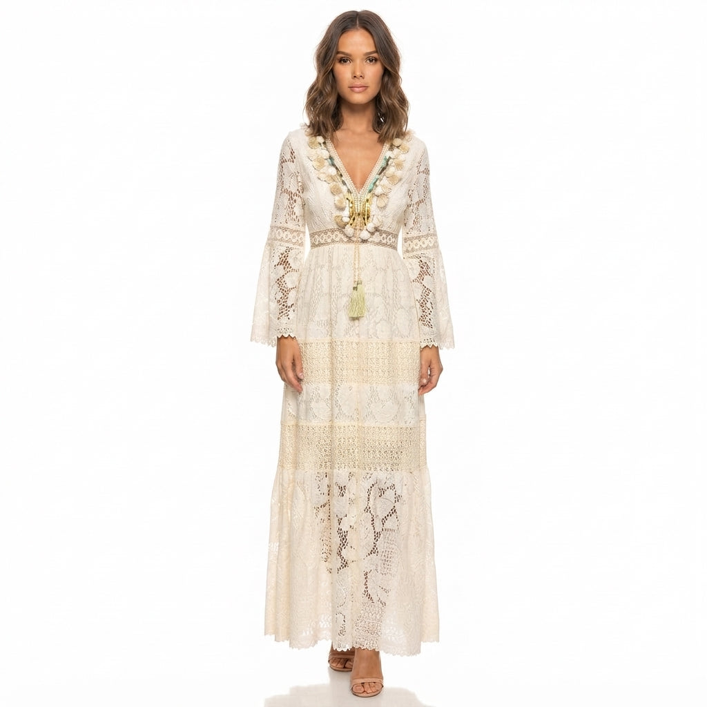 Long Sleeve Boho Print Maxi Dress