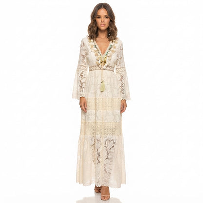 Long Sleeve Boho Print Maxi Dress