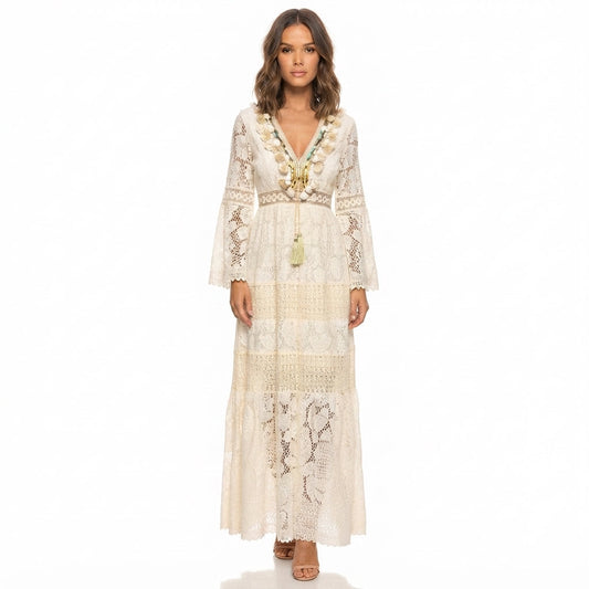 Long Sleeve Boho Print Maxi Dress
